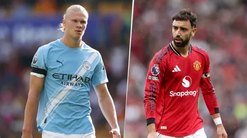 Erling Haaland y Bruno Fernandes, figuras de Manchester City y United.