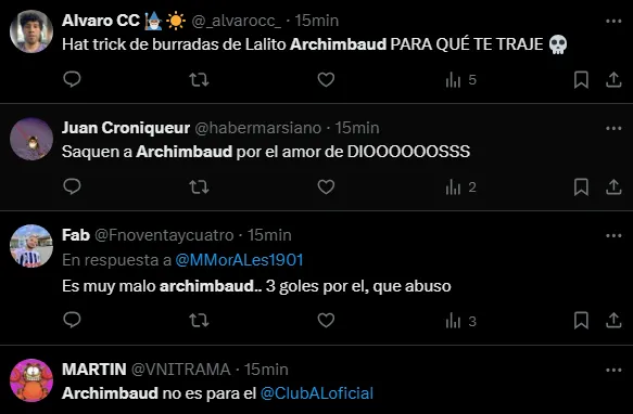 Hinchas molestos con Archimbaud (Foto: X).