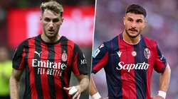 Santiago Giménez y Riccardo Orsolini, delanteros de AC Milan y Bologna, respectivamente.