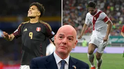 Paolo Guerrero, Gianni Infantino y Claudio Pizarro.