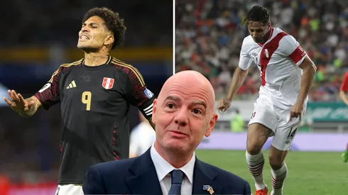 Paolo Guerrero, Gianni Infantino y Claudio Pizarro.