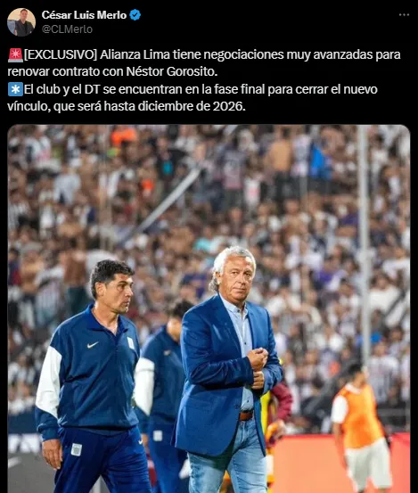 Alianza Lima y Néstor Gorosito, con negociaciones muy avanzadas para renovar (X @CLMerlo).