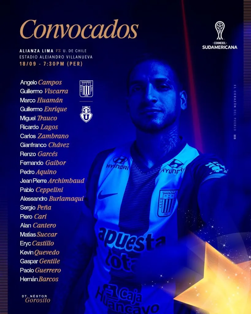 La lista de Alianza Lima para jugar contra Universidad de Chile. (Foto: X).