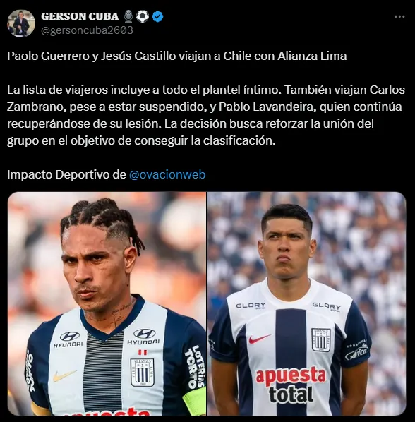 Plantel completo viaja a Chile (Foto: X).