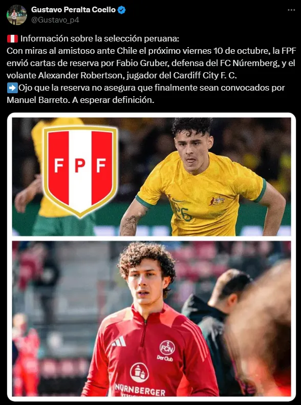 Gruber y Robertson con carta de reserva (Foto: X).