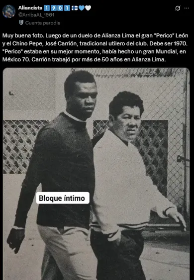 El utilero Chino Pepe junto a un histórico de Alianza Lima, ‘Perico’ León (X @ArribaAL_1901).