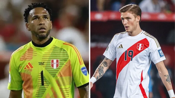 Pedro Gallese y Oliver Sonne con camiseta de Perú.