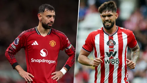 Bruno Fernandes y Omar Alderete, figuras de Manchester United y Sunderland, respectivamente.