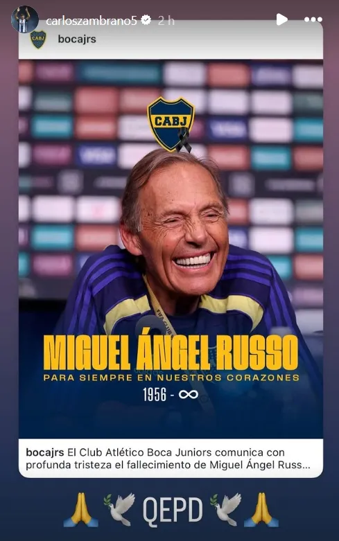 Carlos Zambrano se despidió de Miguel Ángel Russo. (Foto: Instagram Carlos Zambrano)