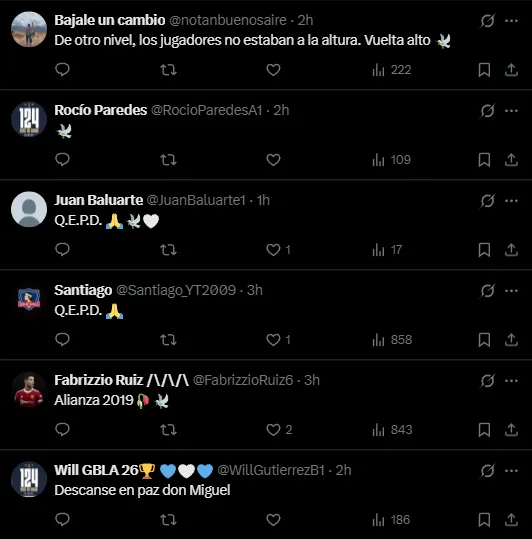 Comentarios de hinchas de Alianza Lima por la muerte de Russo (X @ClubALoficial).