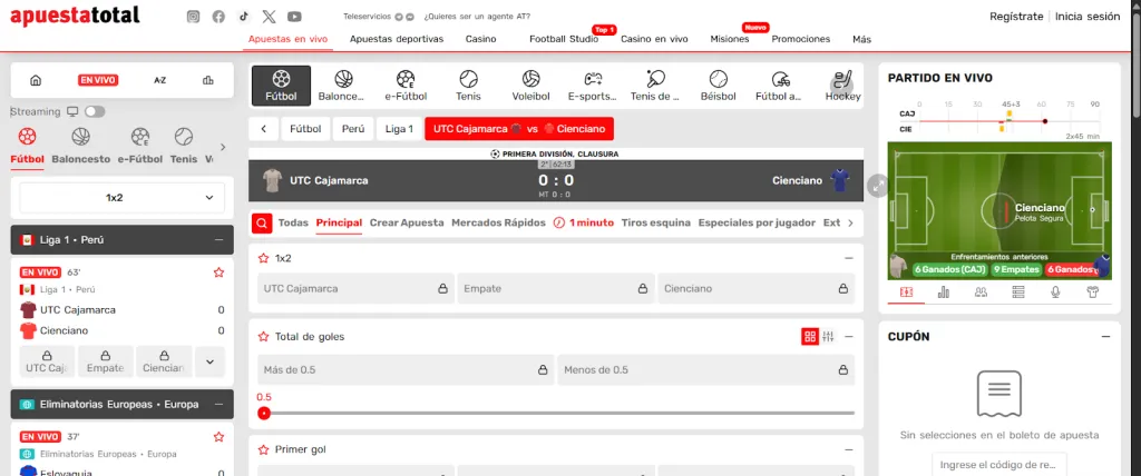 Apuesta total en vivo