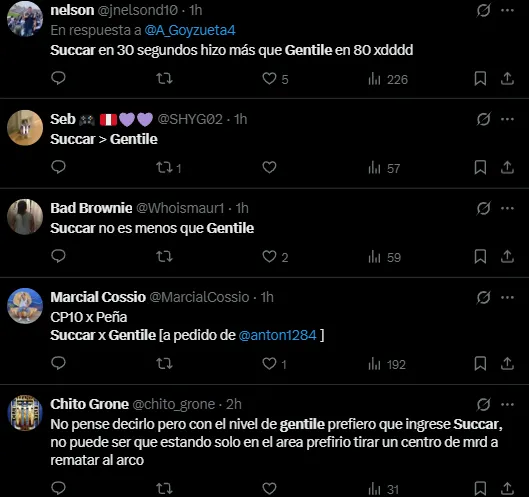 Muchos hinchas de Alianza Lima vieron mejor a Succar que a Gentile (X).