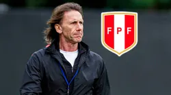 Ricardo Gareca y el escudo de la Selección Peruana.