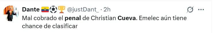 Hinchas de Emelec se quejaron de Cueva tras penal fallado. (Foto: X)