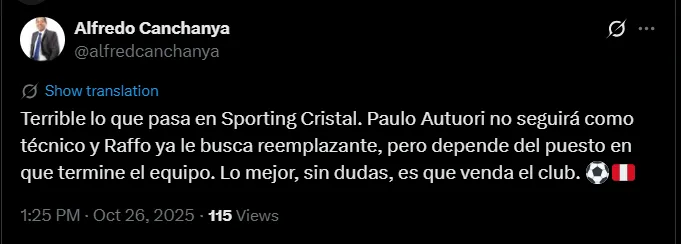 Fuente: @alfredcanchanya