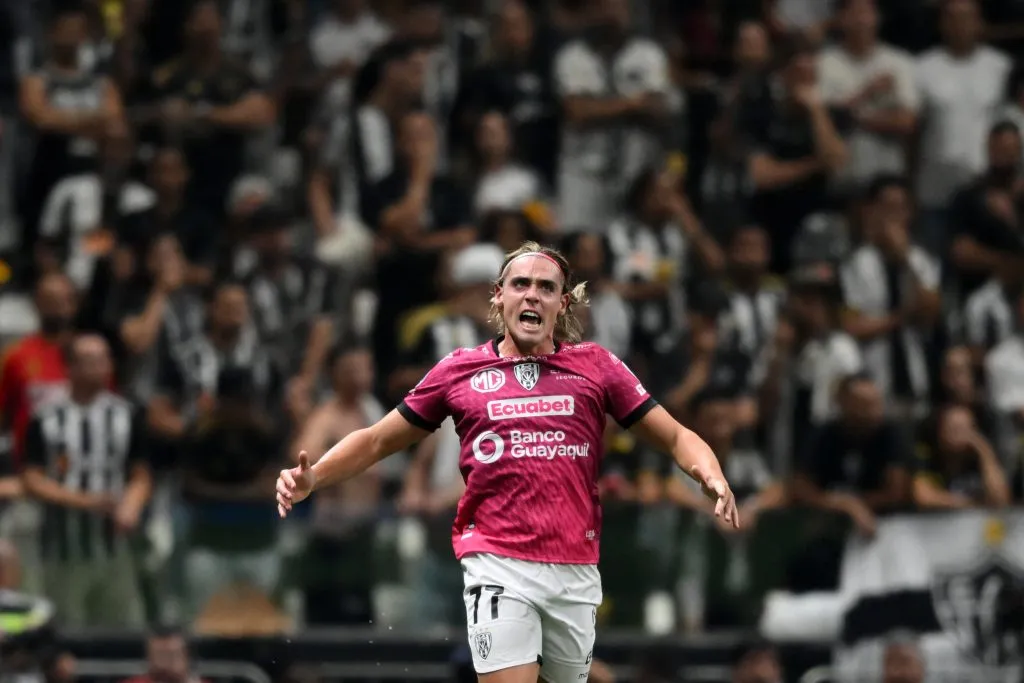 Claudio Spinelli de Independiente del Valle celebrando ante Atletico Mineiro en Brazil. (Photo by Pedro Vilela/Getty Images)