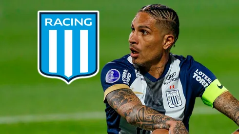 Paolo Guerrero y el escudo de Racing.