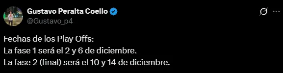 Las fechas para los Playoffs Finales de la Liga 1 (X @Gustavo_p4).