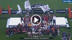 Los festejos de Universitario, tricampeón nacional en Perú.