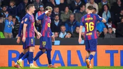 Jugadores de FC Barcelona celebrando hoy ante Celta de Vigo.