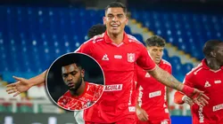 Luis Ramos celebrando y Miguel Borja.