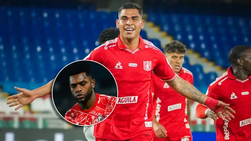 Luis Ramos celebrando y Miguel Borja.