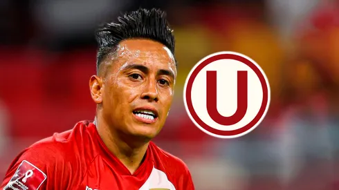 Christian Cueva y el escudo de Universitario.