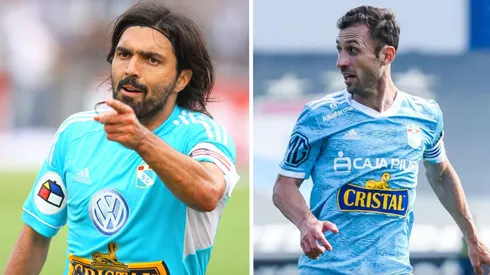 Jorge Cazulo y Horacio Calcaterra con camiseta de Sporting Cristal.