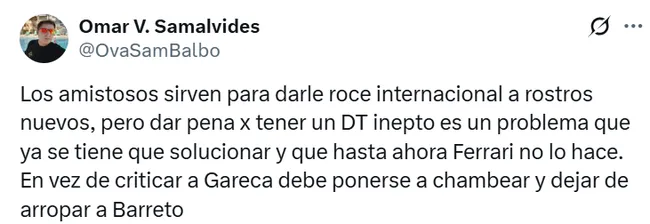 Ácida crítica contra Manuel Barreto. (Foto: X)