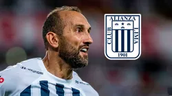 Hernán Barcos y el escudo de Alianza Lima.