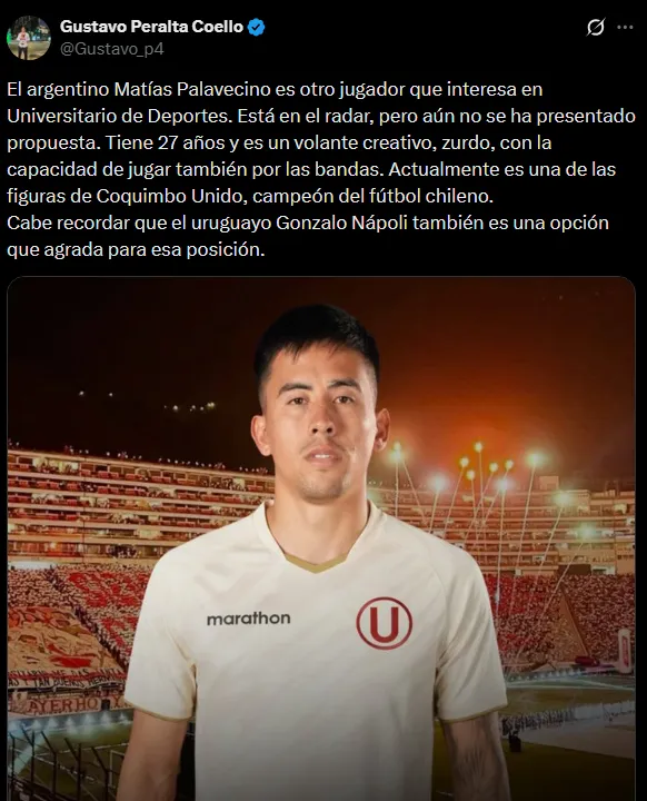 Matías Palavecino interesa en Ate (Foto: X).