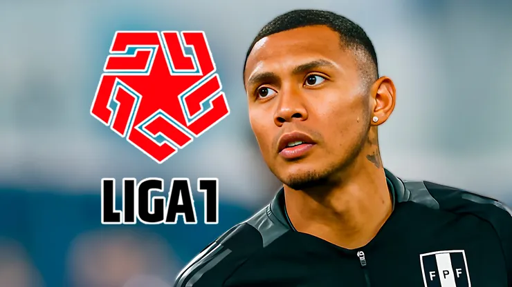 Bryan Reyna y el logo oficial de la Liga 1.