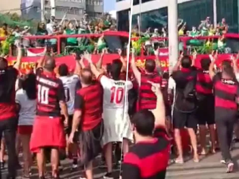 ¡Hubo botellazos! Tenso momento por cruce entre hinchas de Flamengo y Palmeiras en plena calle de Lima