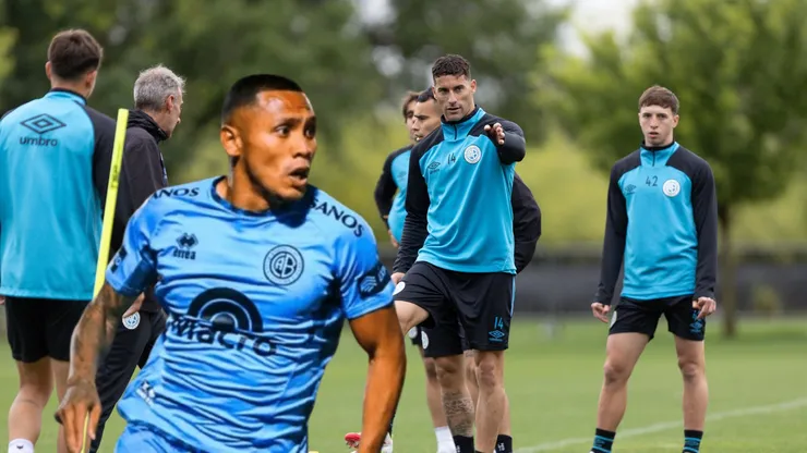 Bryan Reyna y detrás jugadores de Belgrano.