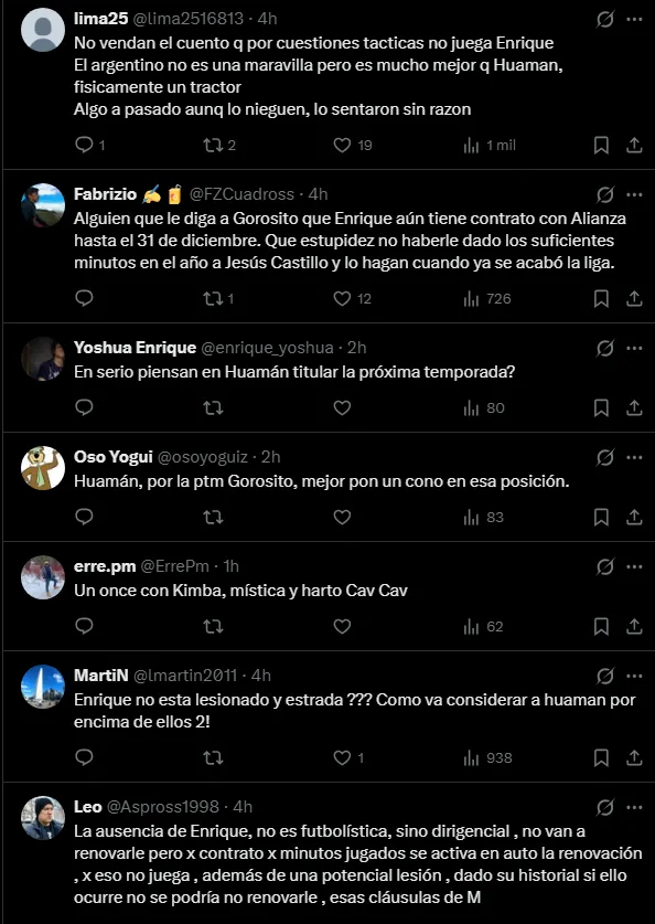 Hinchas molestos por la decisión de Gorosito (Foto: X).