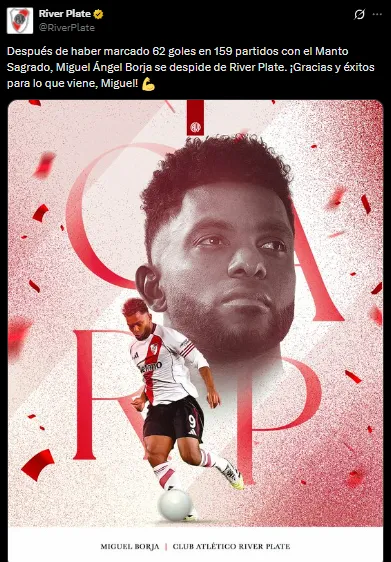 Así despidió River a Borja (X @RiverPlate).