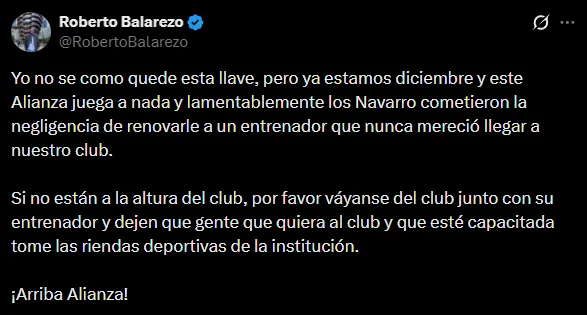 Pidieron la salida de los Navarro debido a la situación de Barcos (X @RobertoBalarezo).