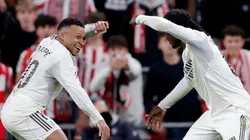 Kylian Mbappé y su festejo con Eduardo Camavinga, goleadores del Real Madrid ante Athletic Club.