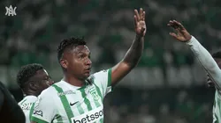 Alfredo Morelos celebrando hoy ante Medellín.