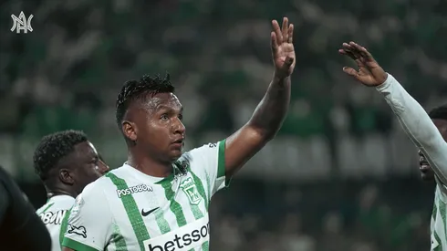 Alfredo Morelos celebrando hoy ante Medellín.