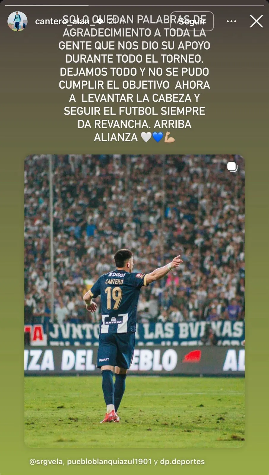 Historia de Alan Cantero en Instagram (Captura).