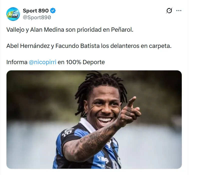 Abel Hernández en carpeta de Peñarol. (Foto: X)