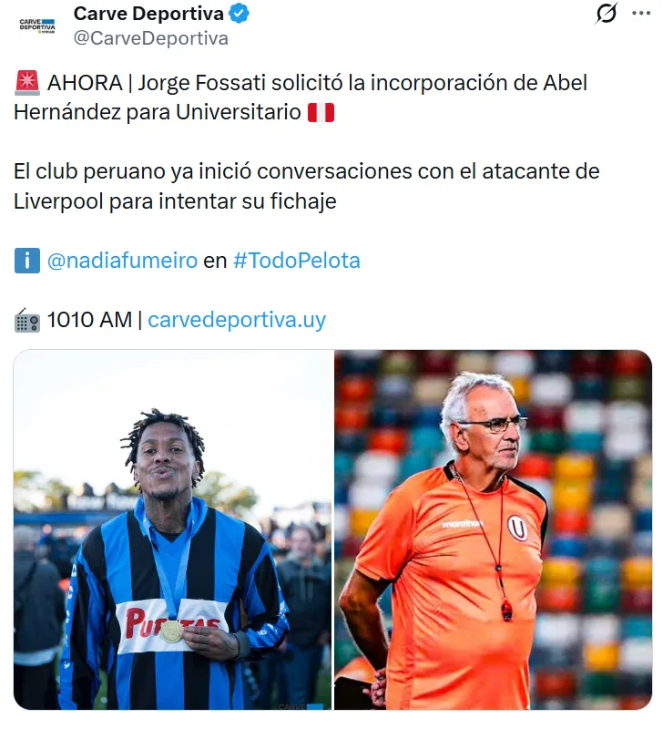 Fossati quiere a Hernández en Universitario. (Foto: X)