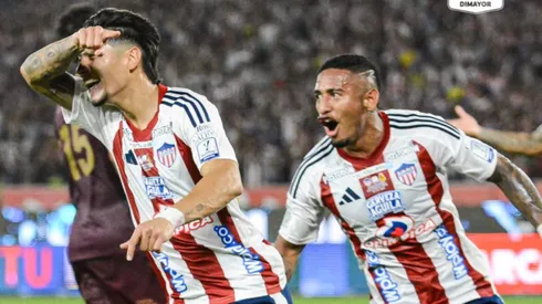 Jugadores de Junior celebrando hoy ante Tolima.