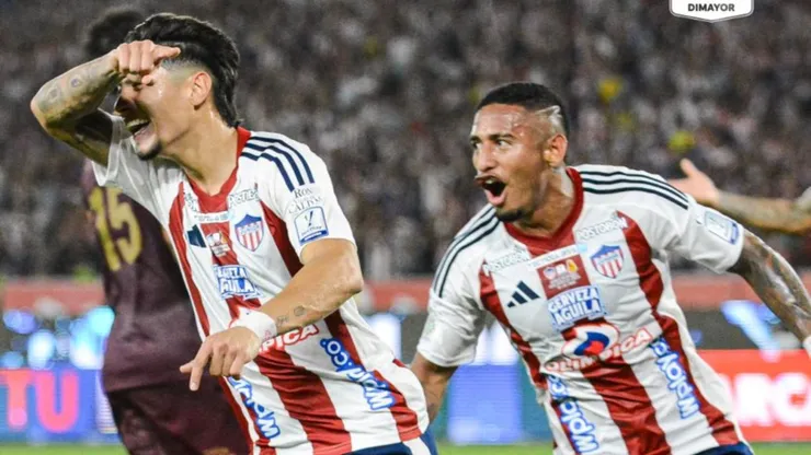Jugadores de Junior celebrando hoy ante Tolima.