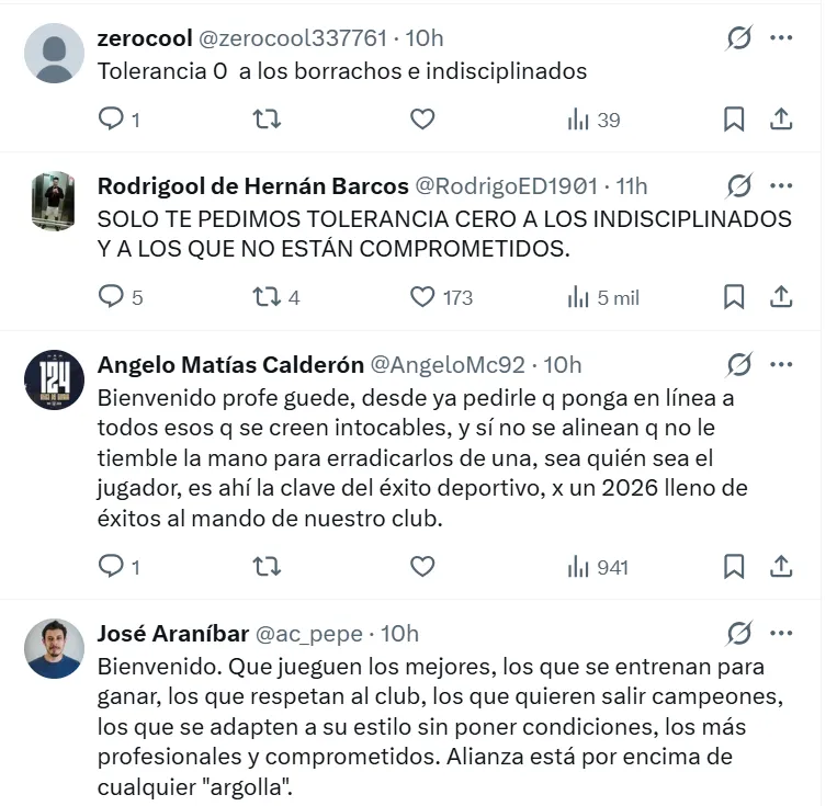 El pedido del hincha de Alianza Lima al técnico Pablo Guede. (Foto: X)