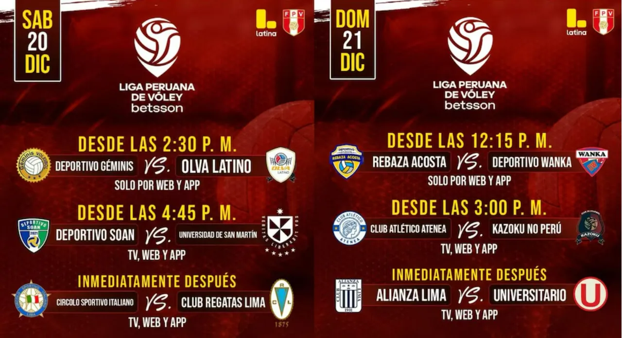 Programación fecha 9 de la Liga Peruana de Vóley