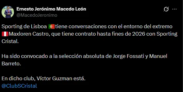Maxloren Castro podría emigrar (Foto: X Ernesto Macedo).