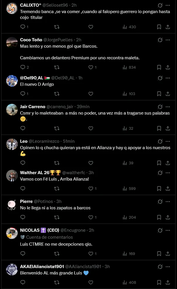 Comentarios de los hinchas de Alianza Lima (Foto: X).