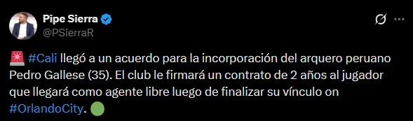 Pedro Gallese jugaría en Deportivo Cali (Foto: X Pipe Sierra).